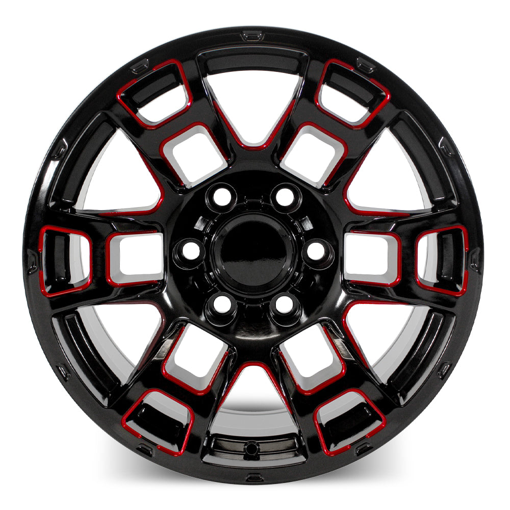 20" Gloss Black Red Milled Wheels 20x9 0mm Offset a7