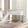 MERAX  Wooden Low Loft Bed with Slide and Ladder for Kids White