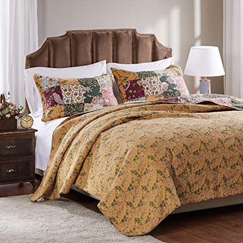 Patchwork Cotton Quilt Set Natural 3-Piece Full Queen k7