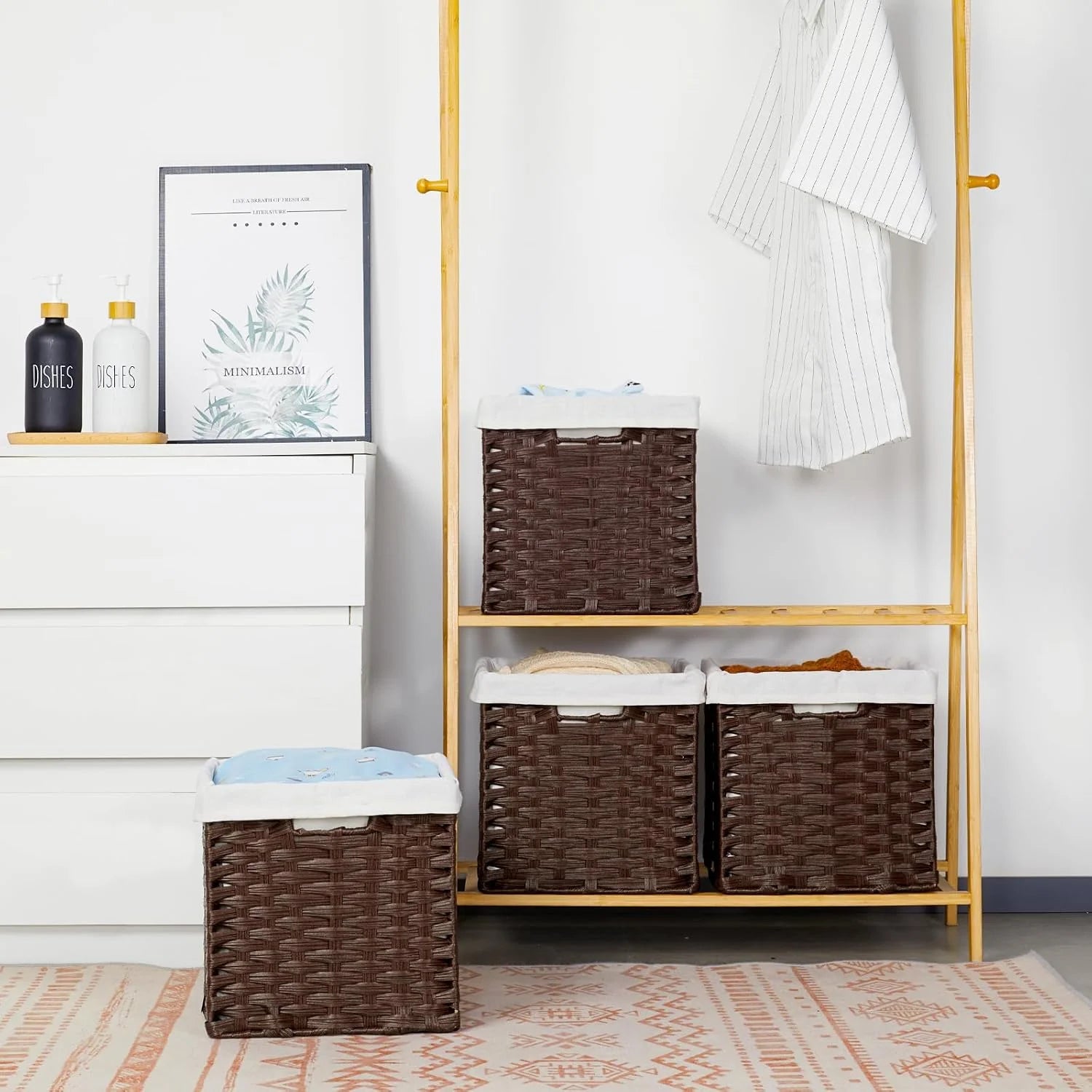 Wicker Storage Baskets 4-Pack with Liners for Shelves a7