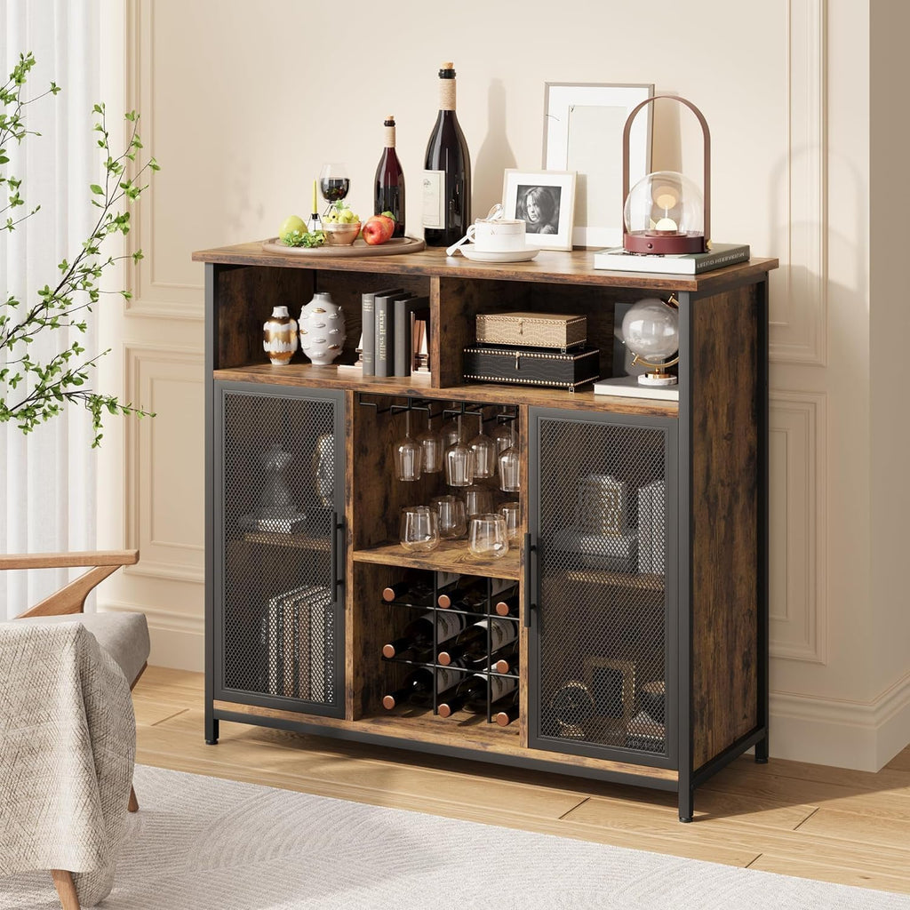 Coffee Bar Cabinet with Mesh Doors and Adjustable Shelves A7k