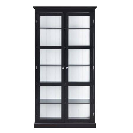 Black 6 Tier Bookcase Office, DVD Media Storage Tower with Doors for Living Room, 76.75'' H
