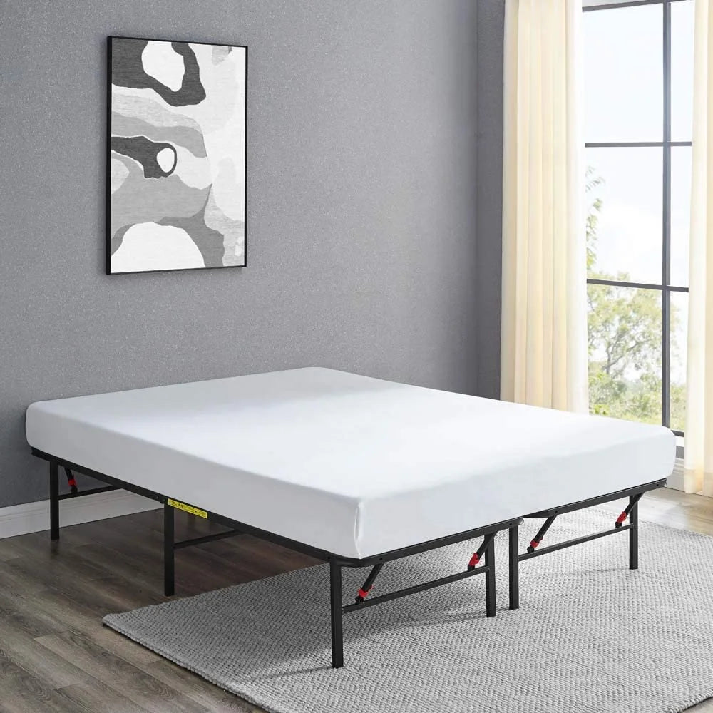 Foldable Metal Platform Bed Frame Queen Black 7k