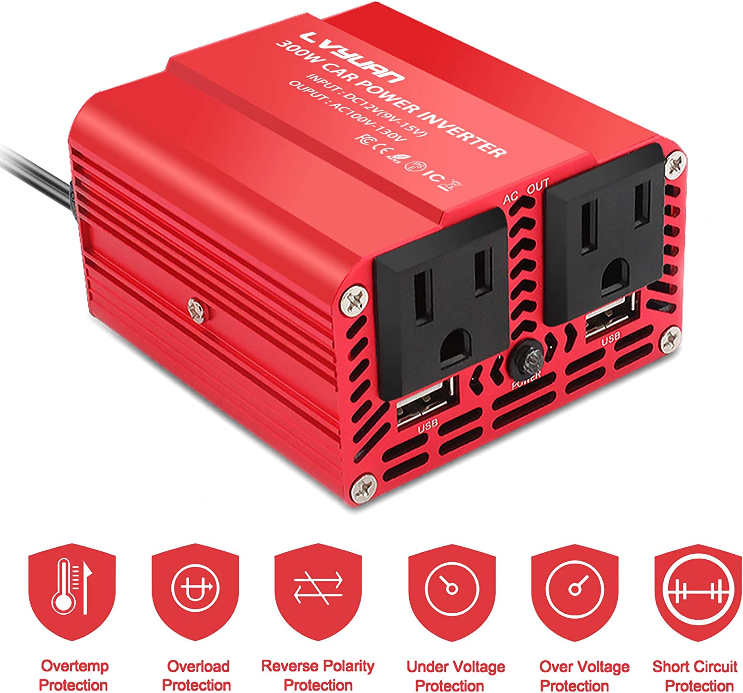 300W Car Power Inverter DC 12V to 110V AC with Dual USB A7