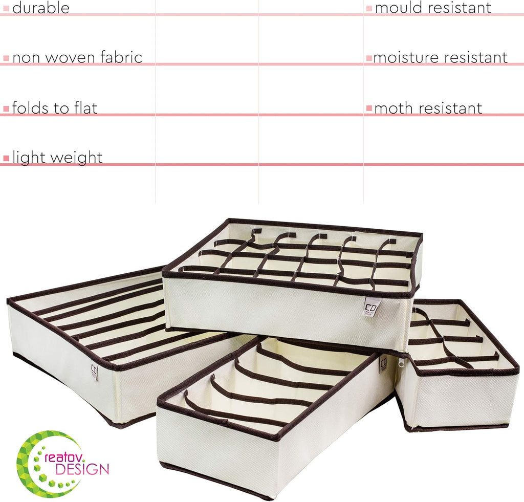 Fabric Storage Box Organizer Set of 4 Beige Collapsible q7