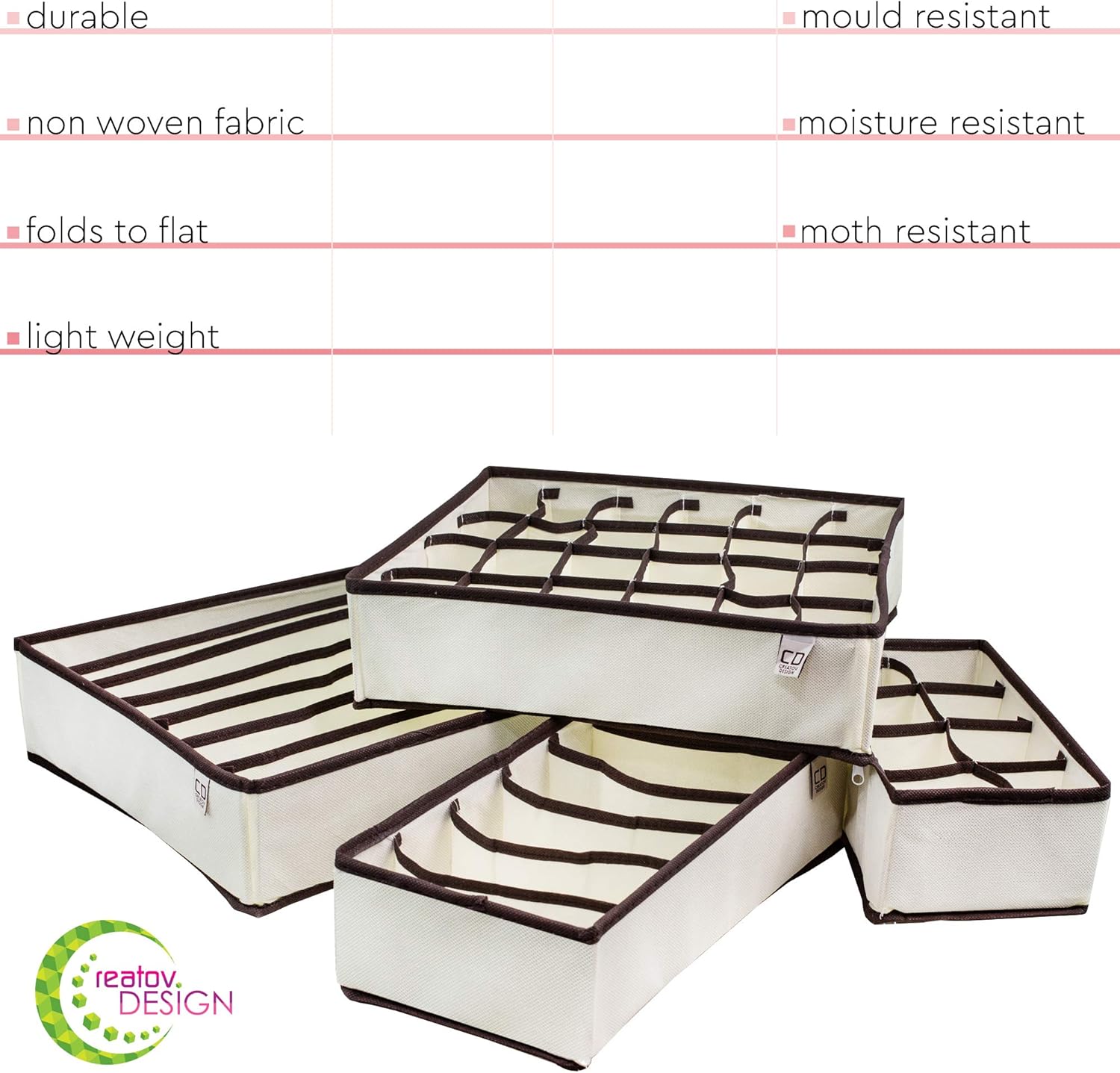 Fabric Storage Box Organizer Set of 4 Beige Collapsible q7