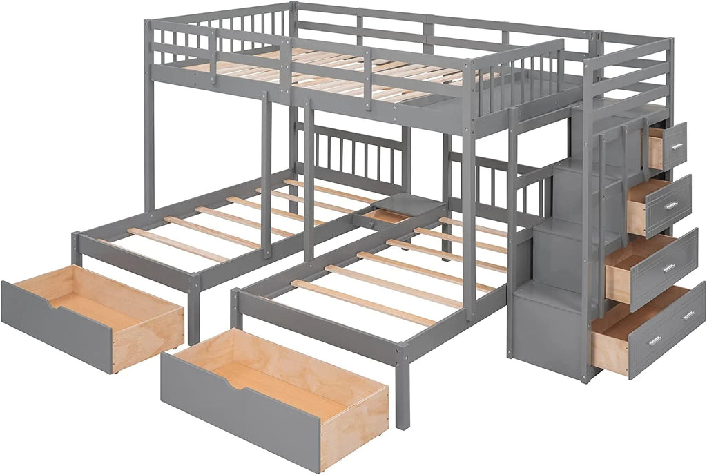 Twin & Twin Bunk Bed with Drawers and Guardrails k7
