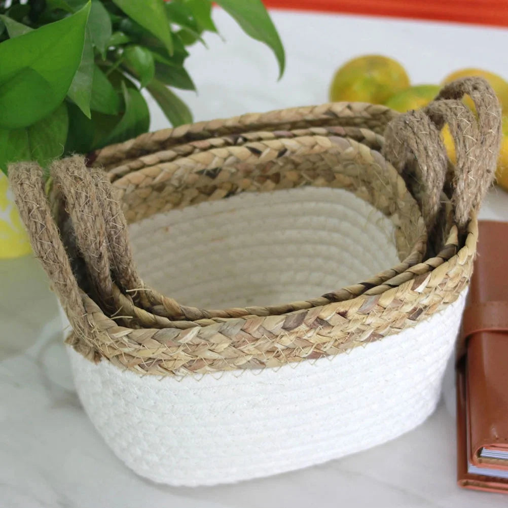 Craft Organizer Storage Box with Lid Cotton Rope Woven Basket k7