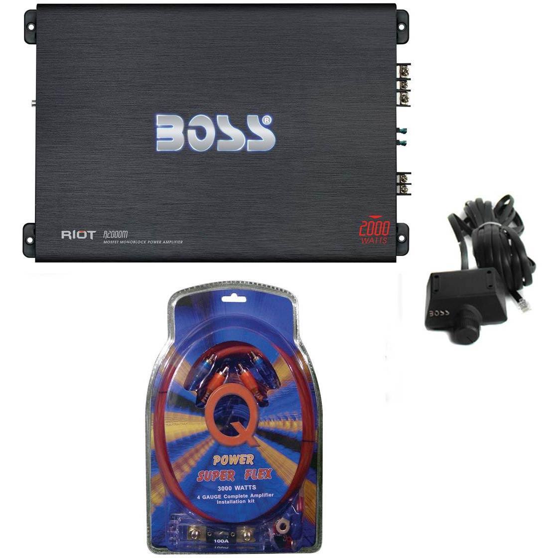 Boss R2000m 2000W Riot Monoblock Car Audio Mosfet Mono Amplifier+4 GA Amp Kit