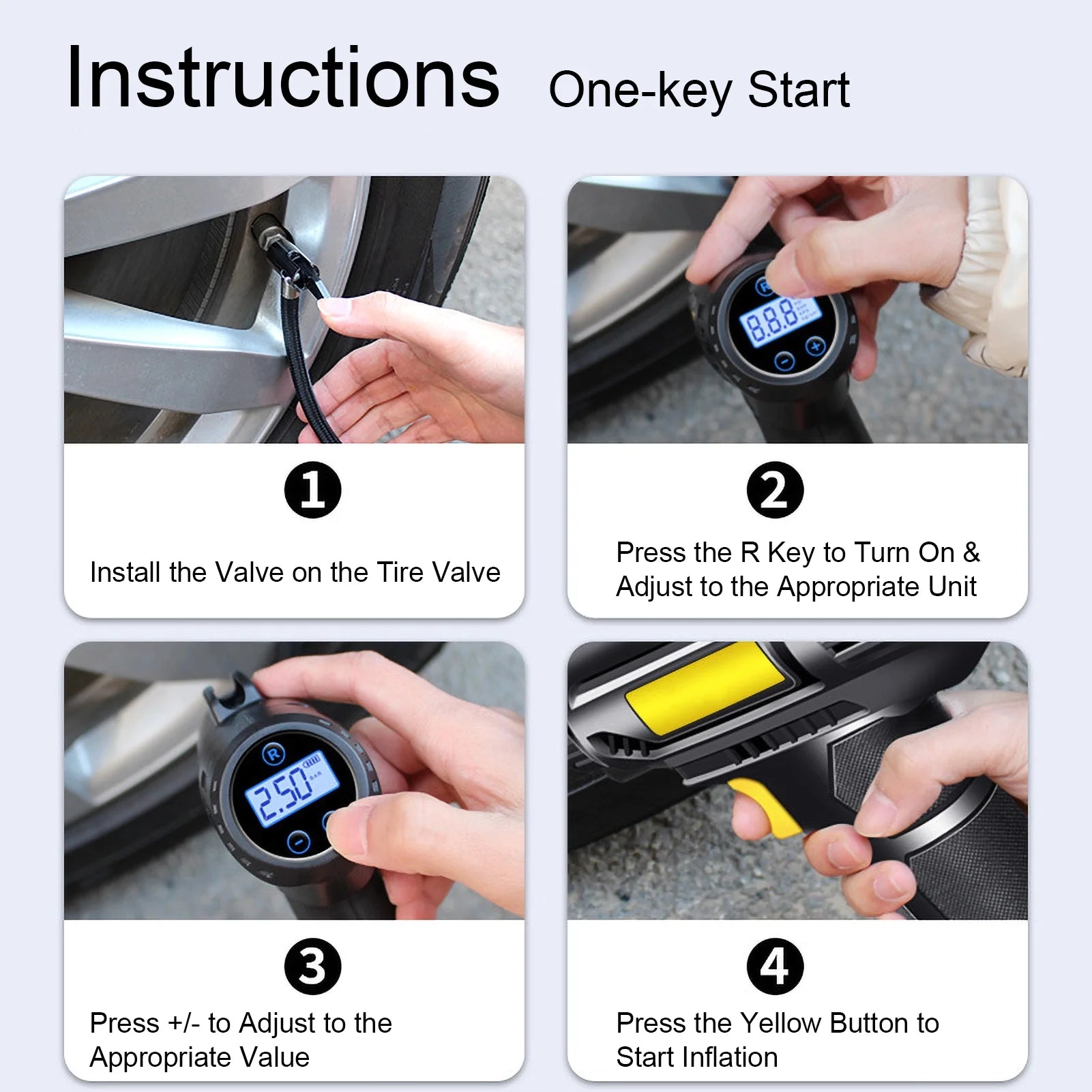 Tire Inflator Cordless Handheld Pump Rechargeable Air Compressor Digital Display A7k
