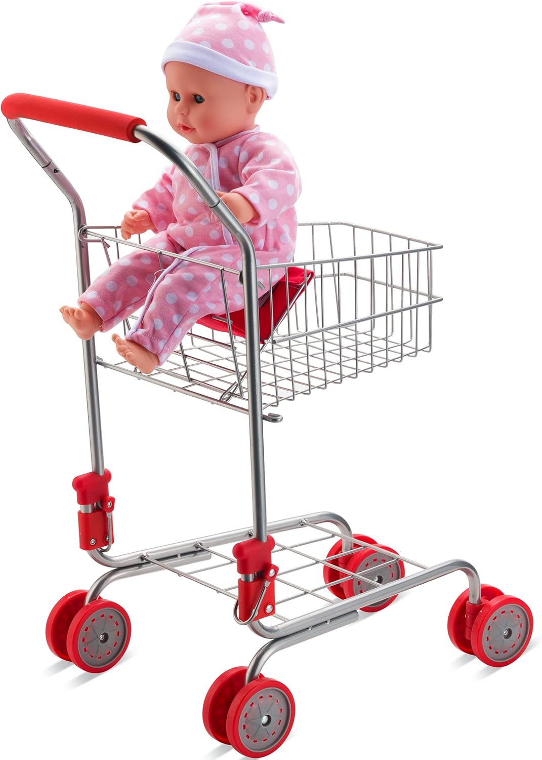 HUSHLILY® - Toy Shopping Cart Foldable with Swivel Smooth Wheels, Folds for Easy Storage, for Kids and Toddlers, Age 3 Years & Up - Red