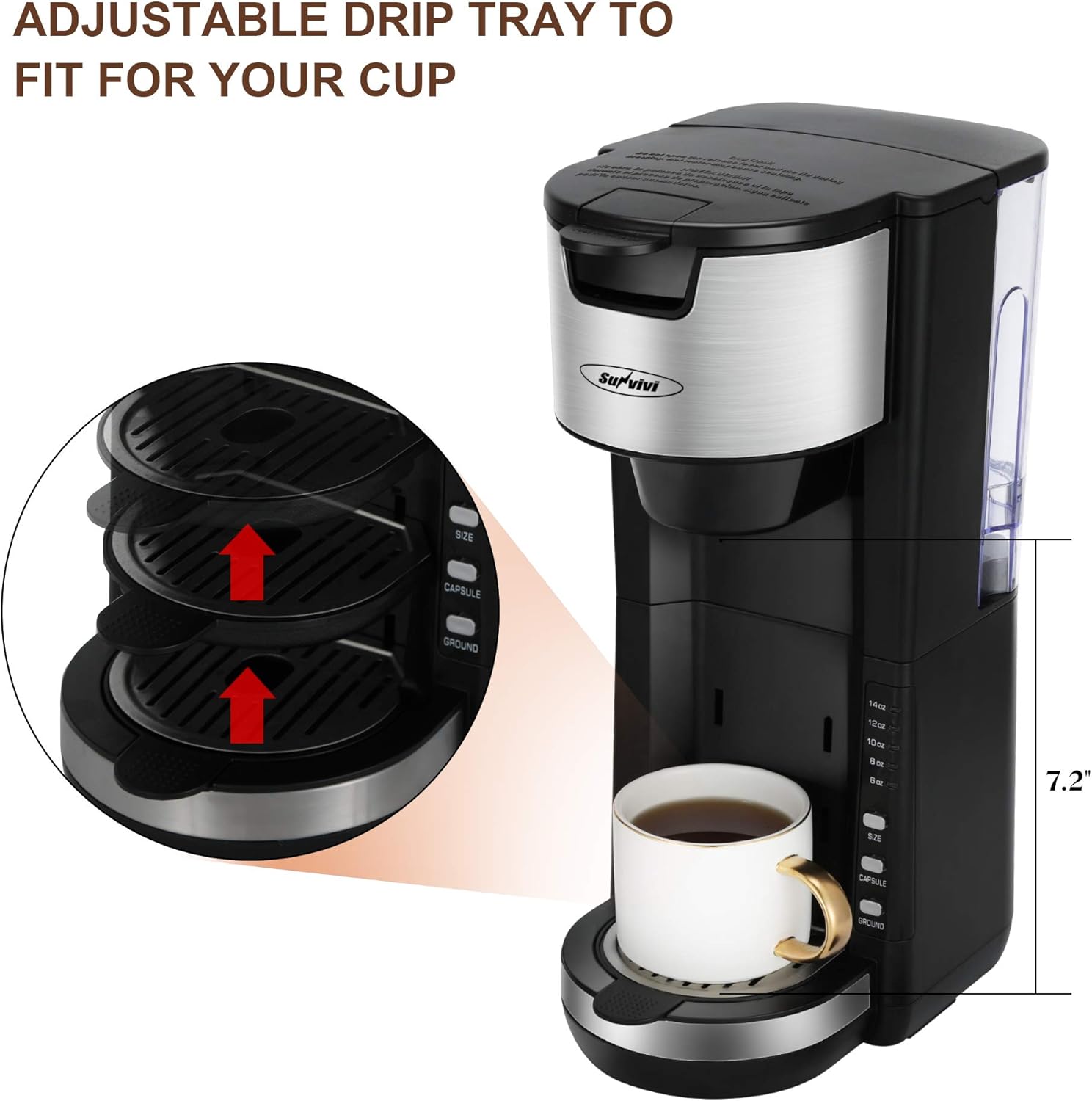 Coffee Maker for K Cup Single Serve with Adjustable Drip Tray a7