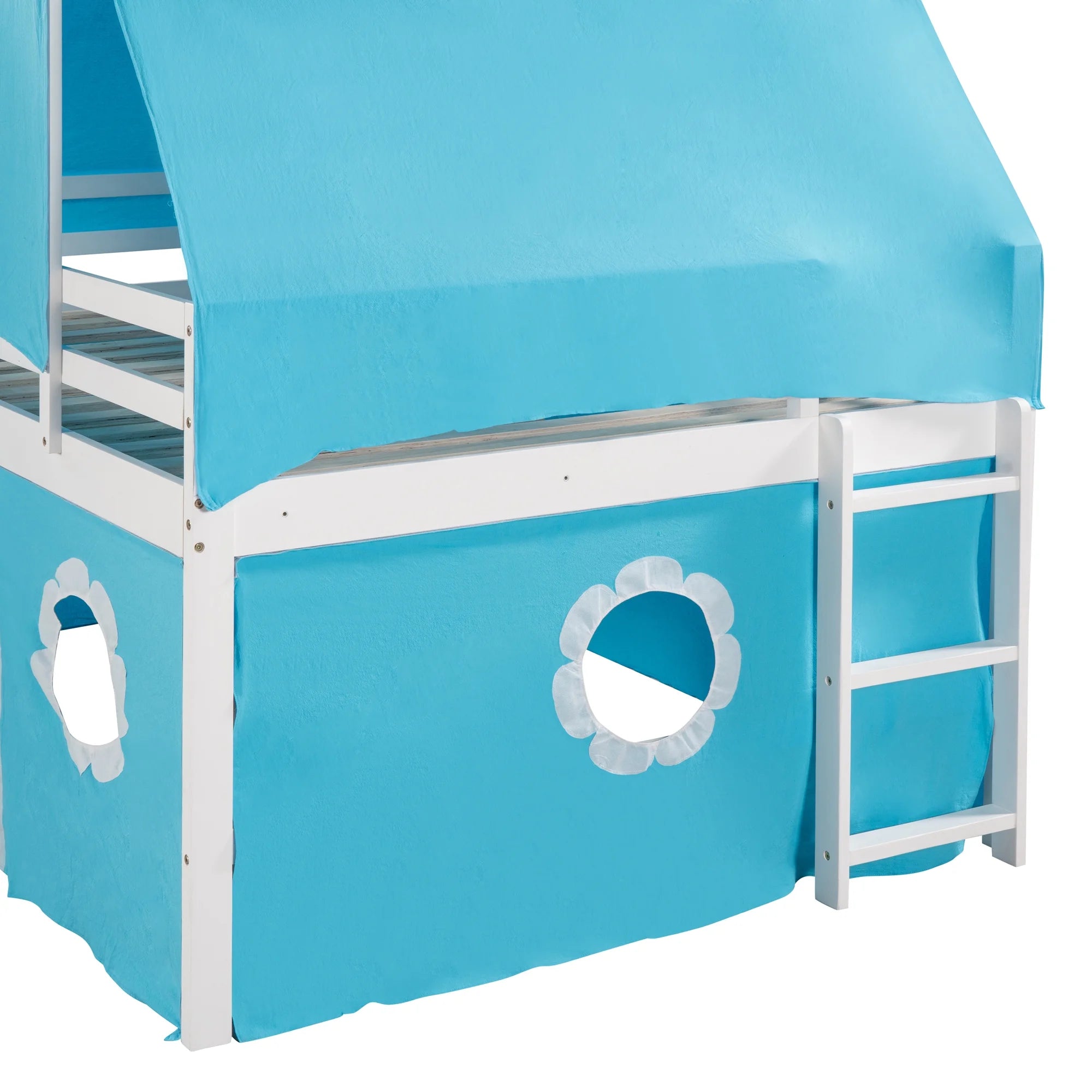 Wood Bunk Bed with Ladder & Safety Guardrail Blue Full k7