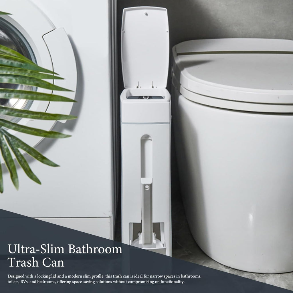 Bathroom Trash Can with Lid and Toilet Brush Holder 1.2-Gallon A7