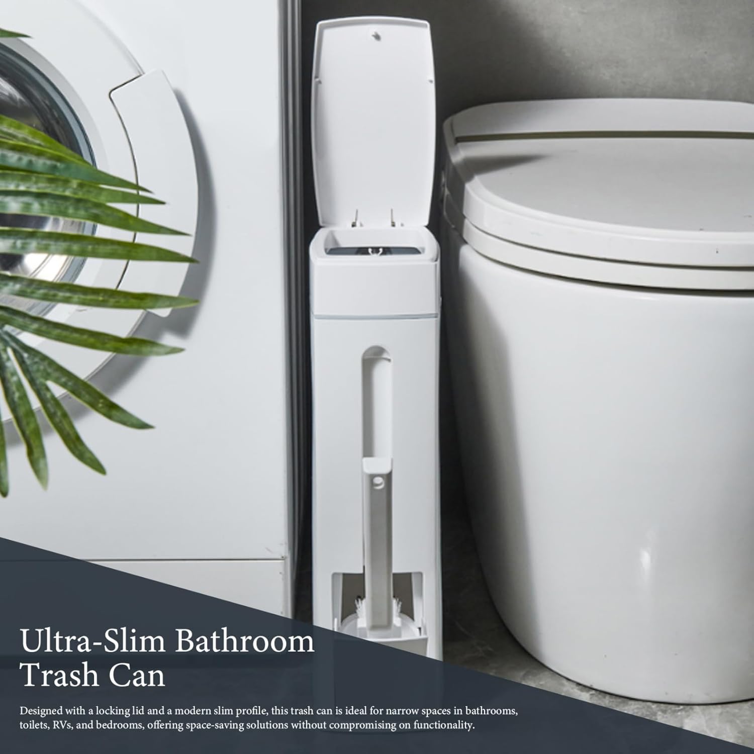 Bathroom Trash Can with Lid and Toilet Brush Holder 1.2-Gallon A7