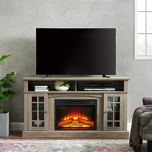 KUIKUI Electric Fireplace TV Stand for TVs up to 65", Electric Fireplace Stoves TV Console with Storage Space, Antique Entertainment Console Center with 23" Fireplace Insert for Living Room, Espresso