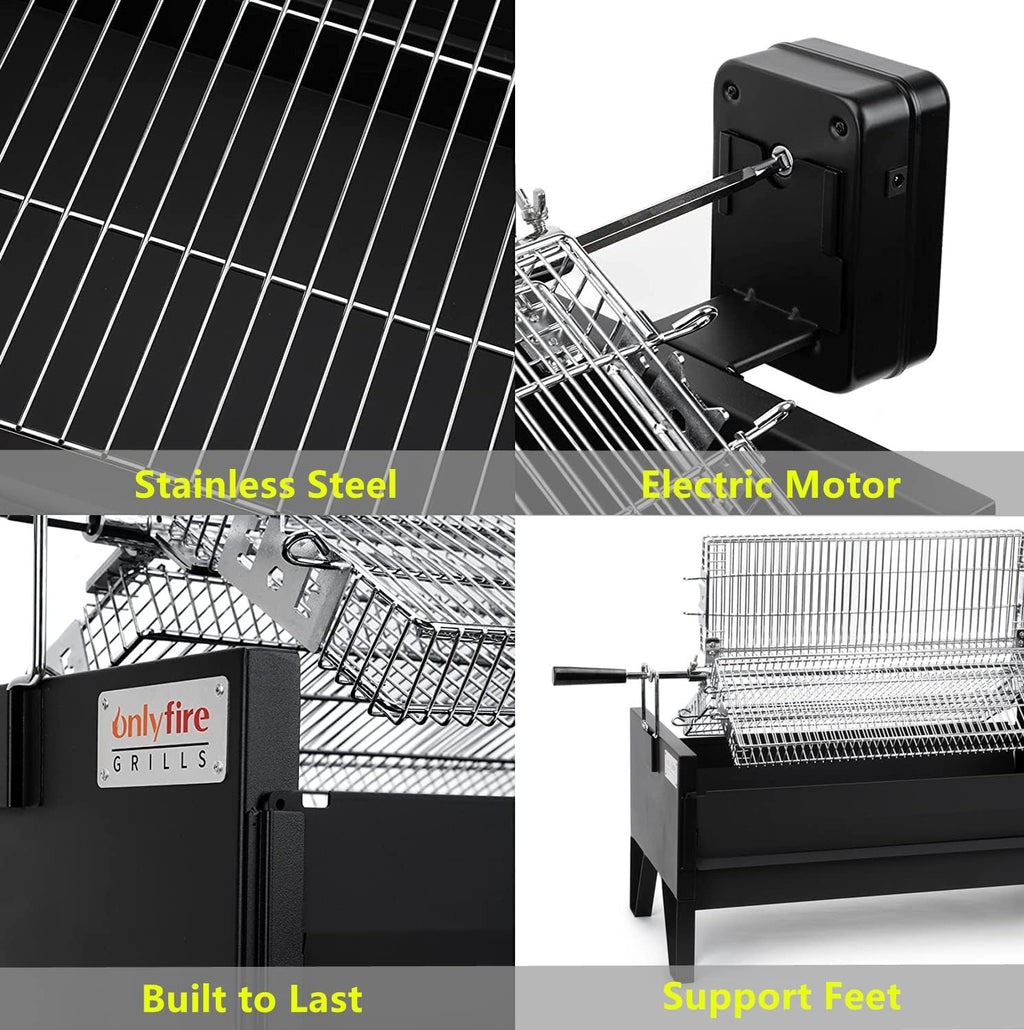 Charcoal Grill Rotisserie Kit with 3 Rotating Baskets and Grill Grate a7