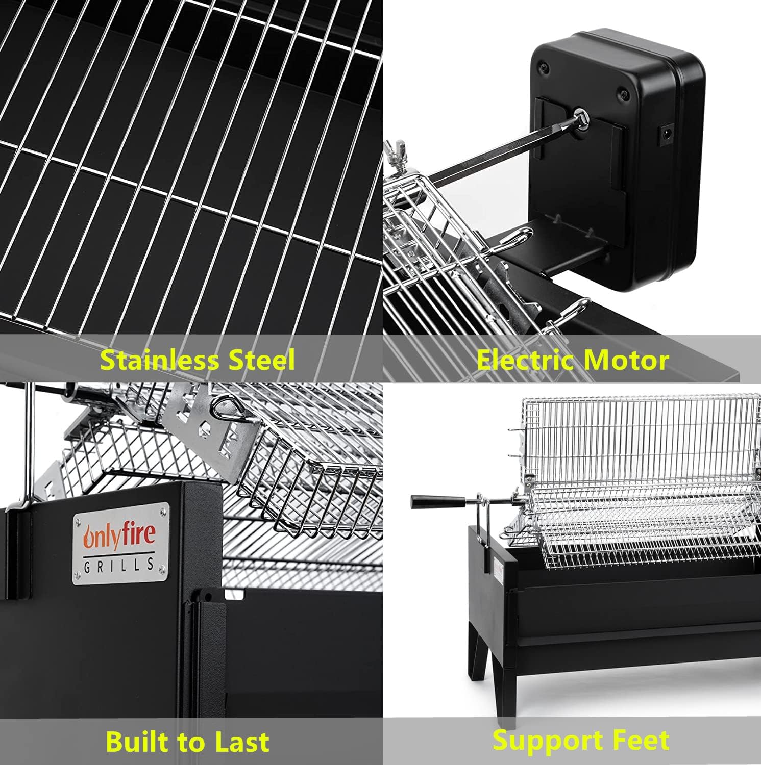 Charcoal Grill Rotisserie Kit with 3 Rotating Baskets and Grill Grate a7