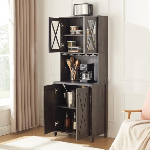 Grey Kitchen Pantry Cabinet with Microwave Stand a7
