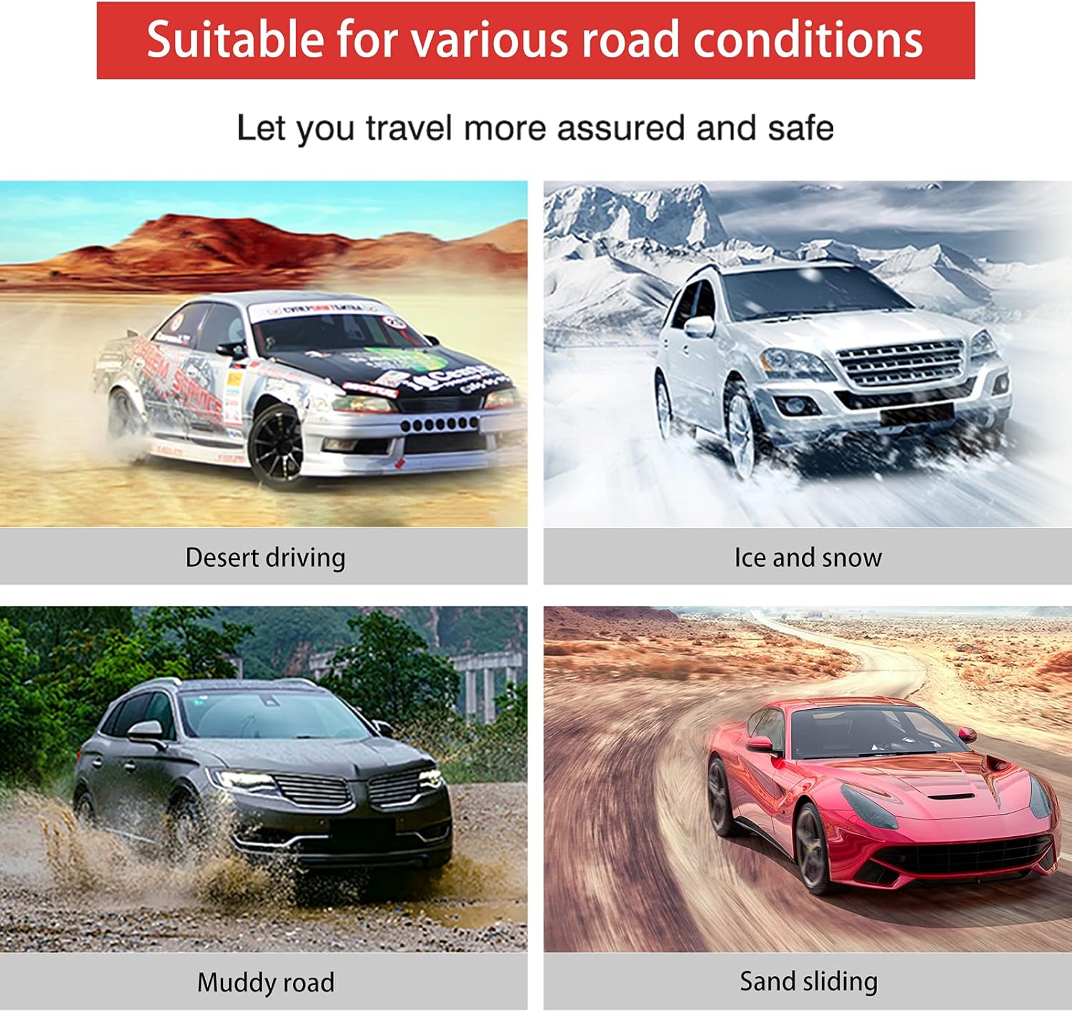 Snow Chains for Cars SUV Trucks Adjustable Tire Traction 145-285mm Pack of 2 k7