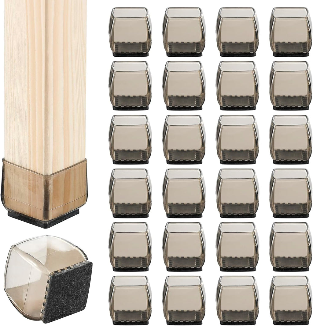 Dluno 24 pcs Square Chair Leg Floor Protectors, Felt Furniture Pads Reduce Noise,Furniture Sliders,Silicone Chair Leg Covers Protect Floors(Large-Black:1.1 "-1.5"/30mm-40mm)