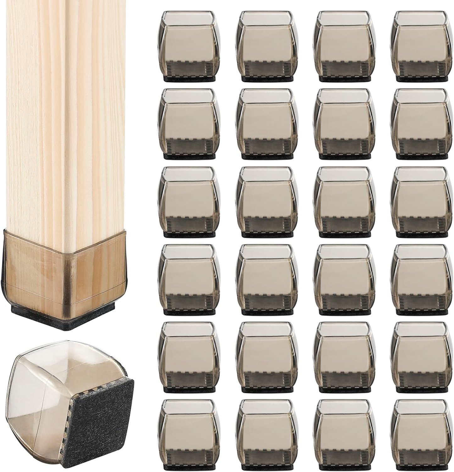 Dluno 24 pcs Square Chair Leg Floor Protectors, Felt Furniture Pads Reduce Noise,Furniture Sliders,Silicone Chair Leg Covers Protect Floors(Large-Black:1.1 "-1.5"/30mm-40mm)