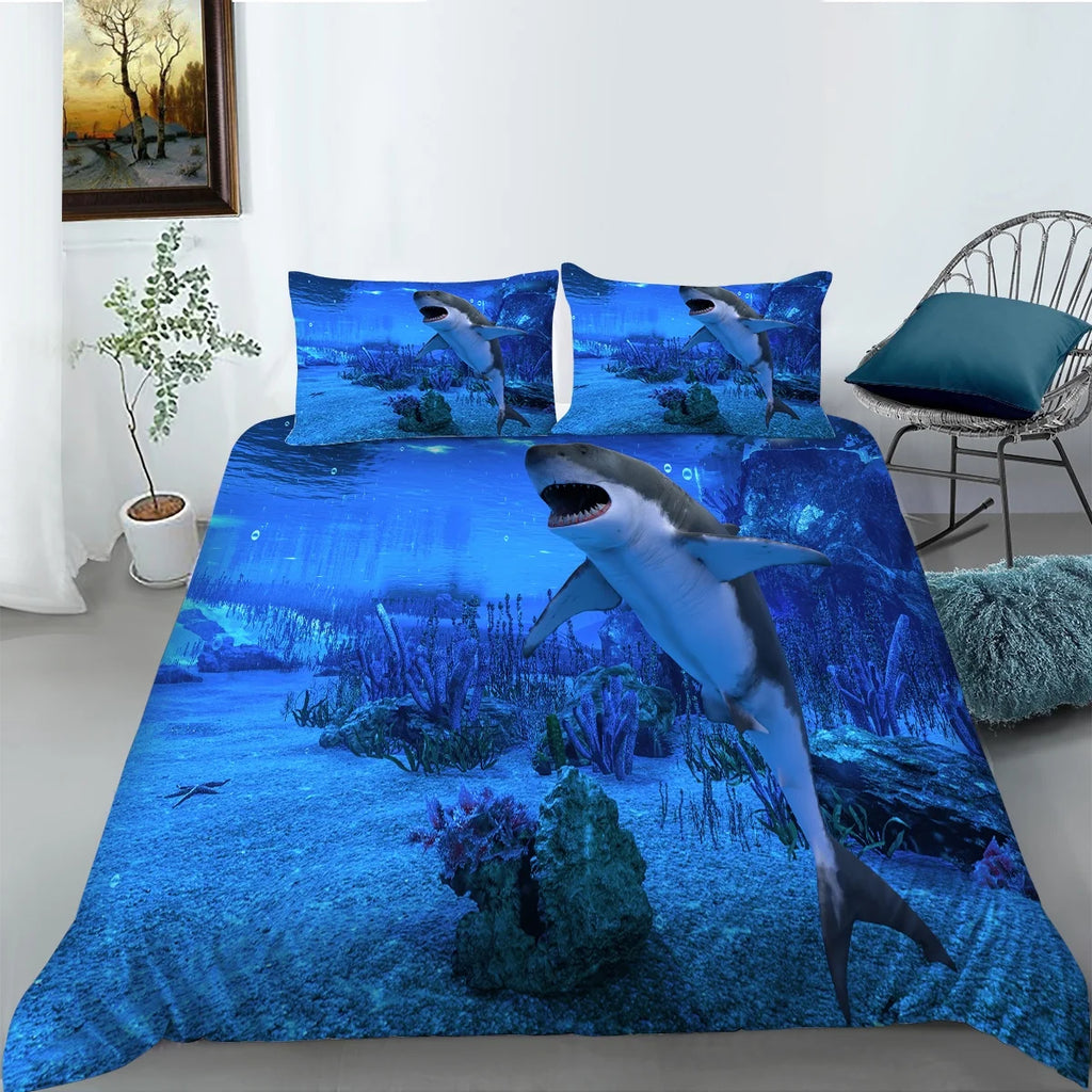wenjialing 3D Shark Printing Duvet Cover Set Soft Bedding Set Quilt Covers Luxury Bedspreads,California King(104"x98")