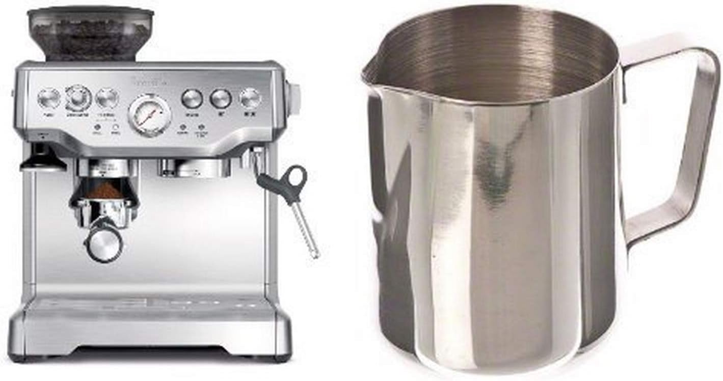 Breville BES870XL Barista Express Espresso Machine and Update International (EP-12) 12 Oz Stainless Steel Frothing Pitcher Bundle