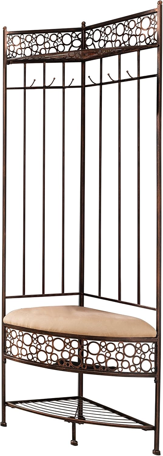 Corner Hall Tree Storage Bench with Coat Rack, Brushed Copper K7m