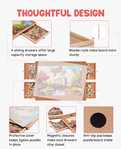 Wooden Jigsaw Puzzle Table with Drawers & Cover Mat 7k