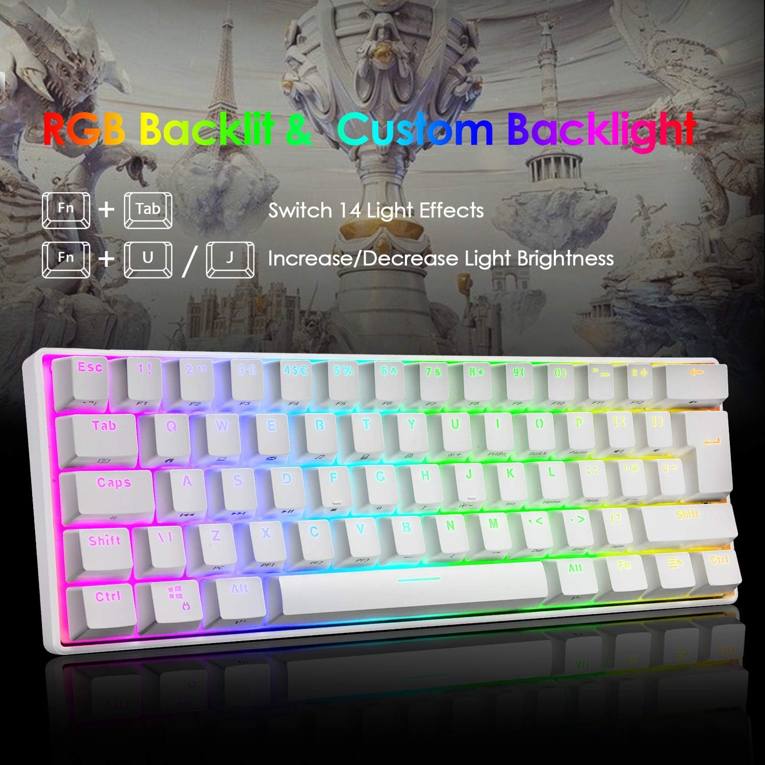 Mechanical Gaming Keyboard 60% Wired Type C RGB Backlit White Red Switch k7
