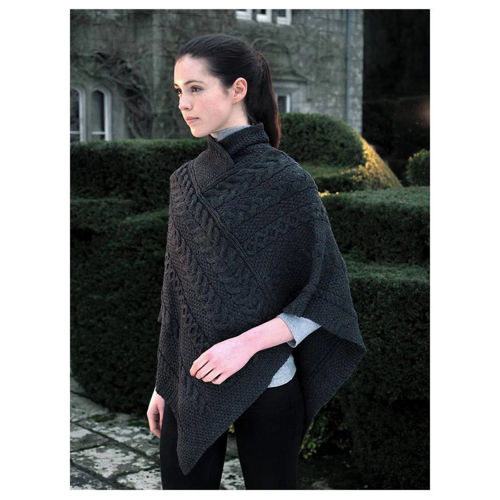 Cable Knit Poncho Charcoal k7