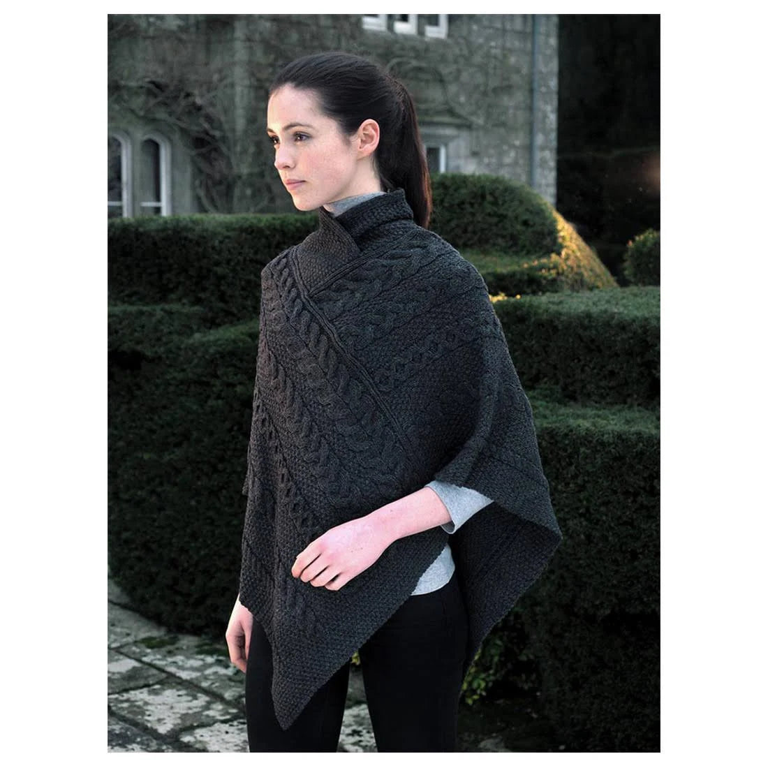 Cable Knit Poncho Charcoal k7
