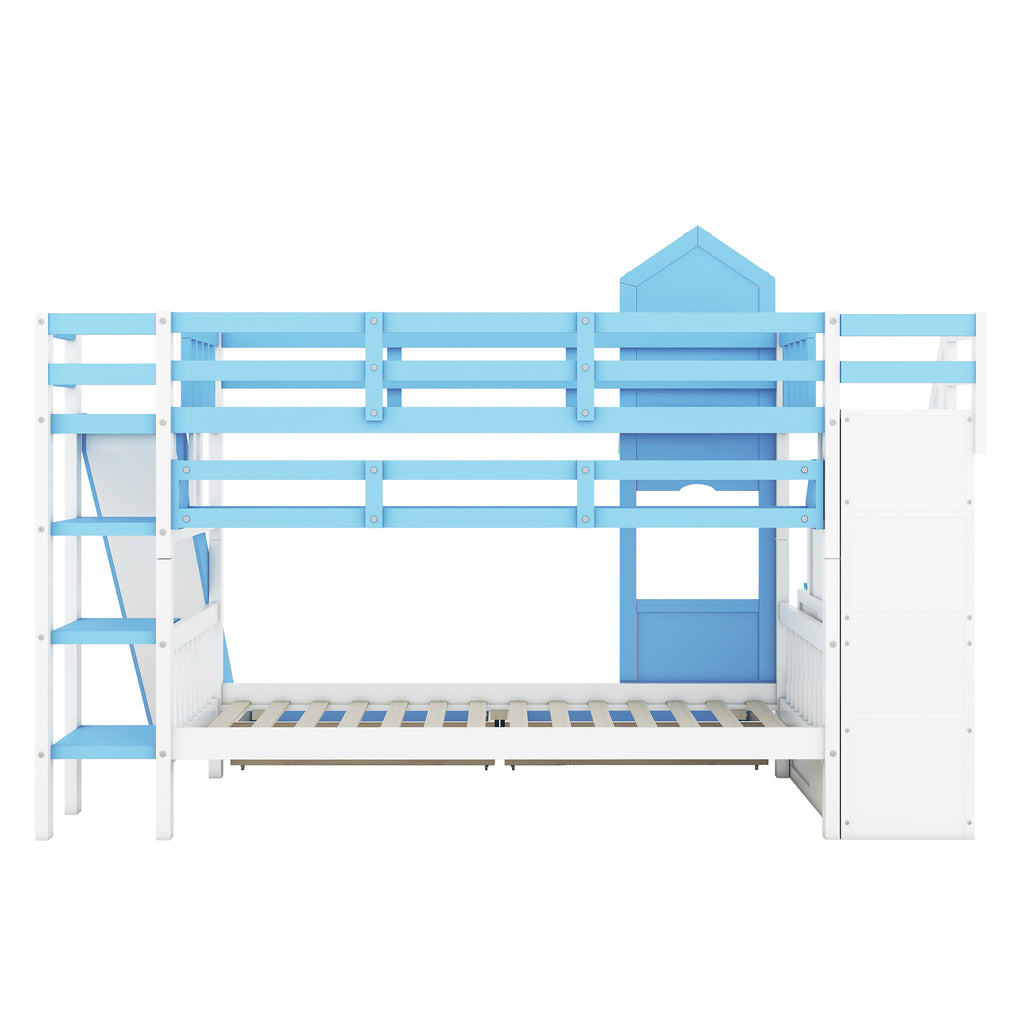 Kids Twin Bunk Bed with Slide and Drawers a7