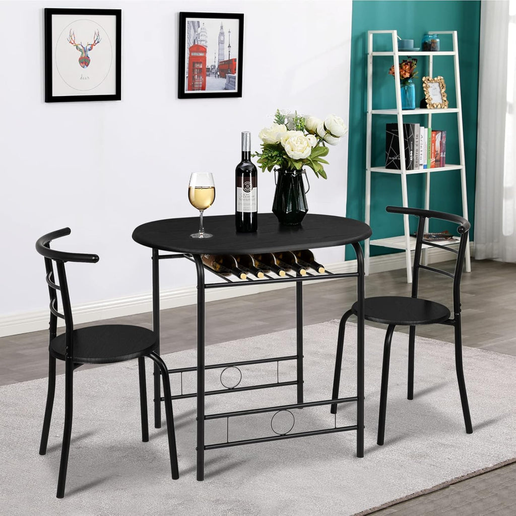 Kitchen Table Set for 2 with Chairs, Metal Frame, Black A7