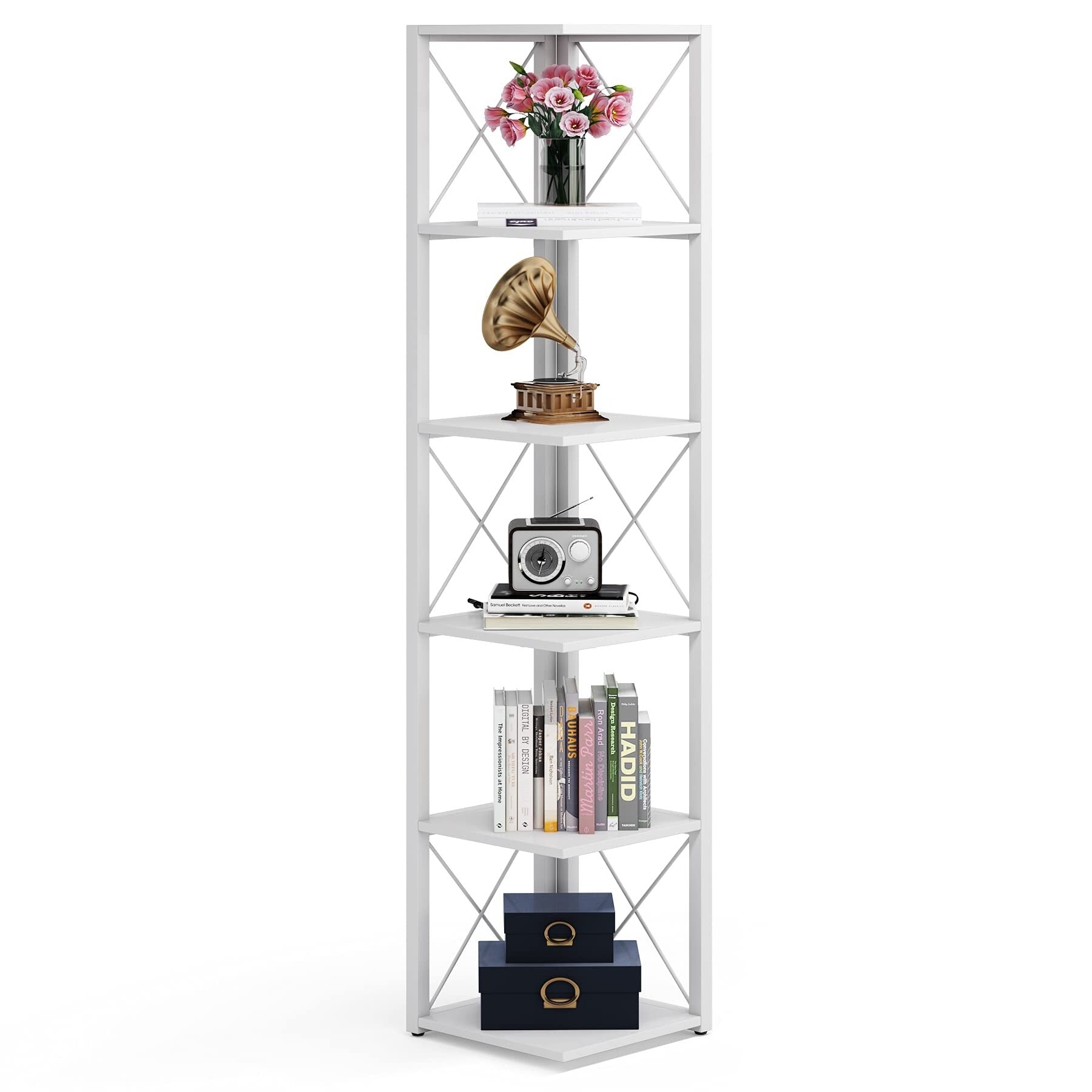 Corner Bookshelf 6-Tier Tall Brown A7
