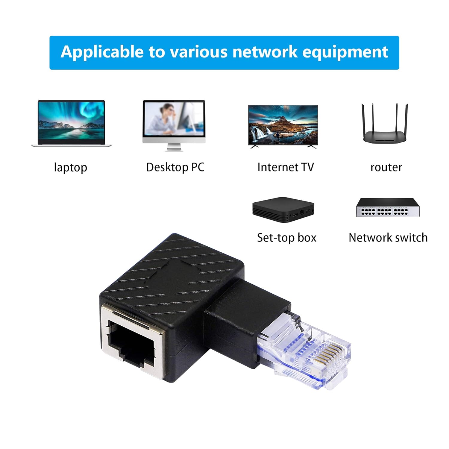 Right Angle Ethernet Adapter RJ45 Cat6 2-Pack Black k7