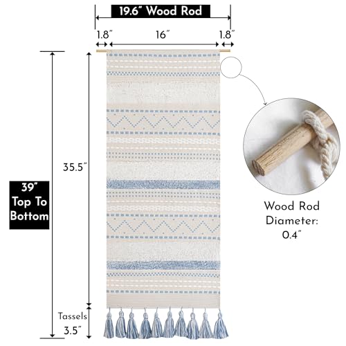 Boho Woven Wall Tapestry Cream Beige Tassel Decor 16x39 in Q7
