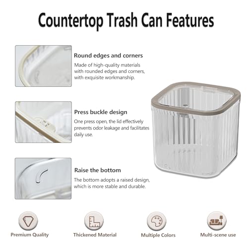 Mini Trash Can with Lid Transparent Desk Waste Basket k7
