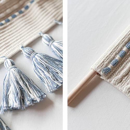 Boho Woven Wall Tapestry Cream Beige Tassel Decor 16x39 in Q7