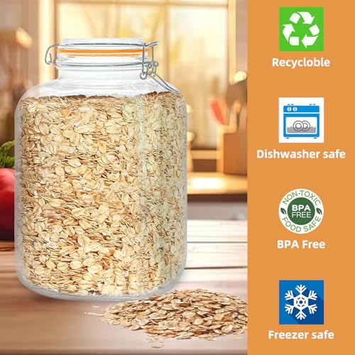 128oz Glass Jar with Airtight Lids, Wide Mouth, 6 Labels T7k