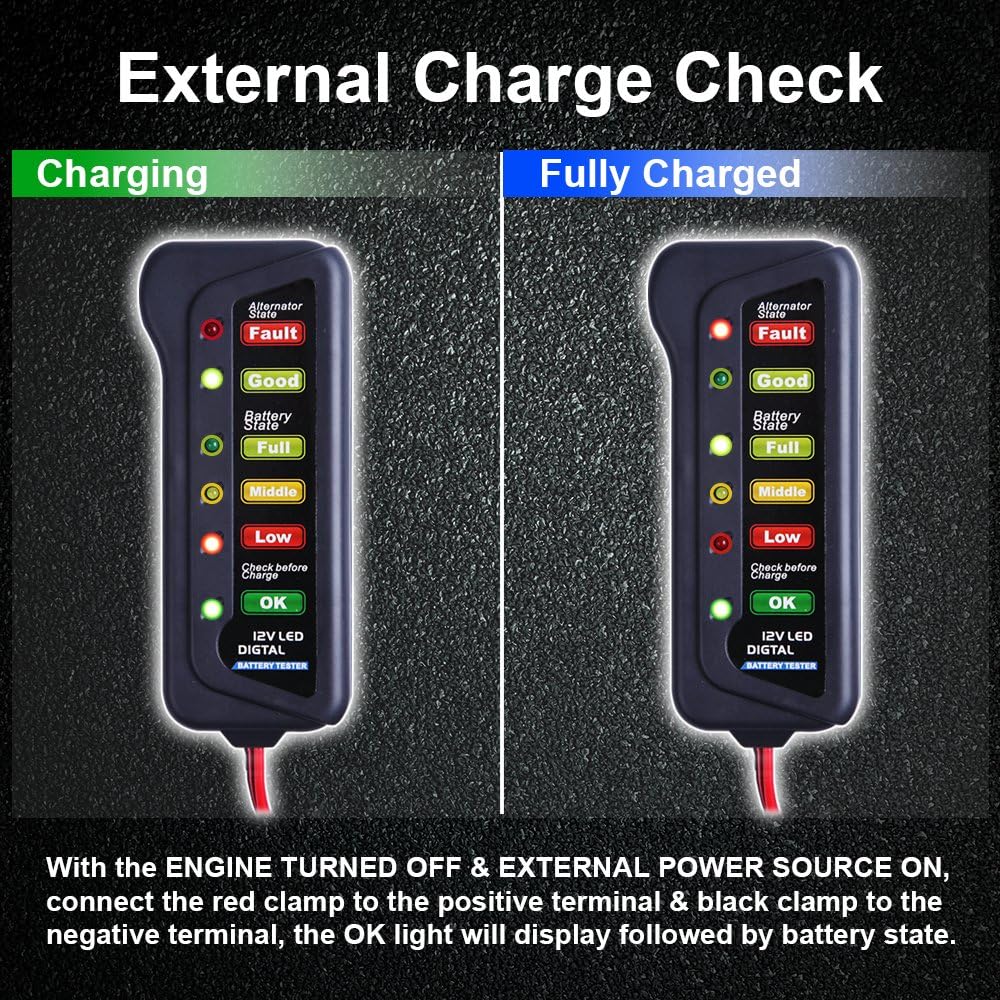 12V Car Battery Alternator Tester LED Indication 2 Pack k7