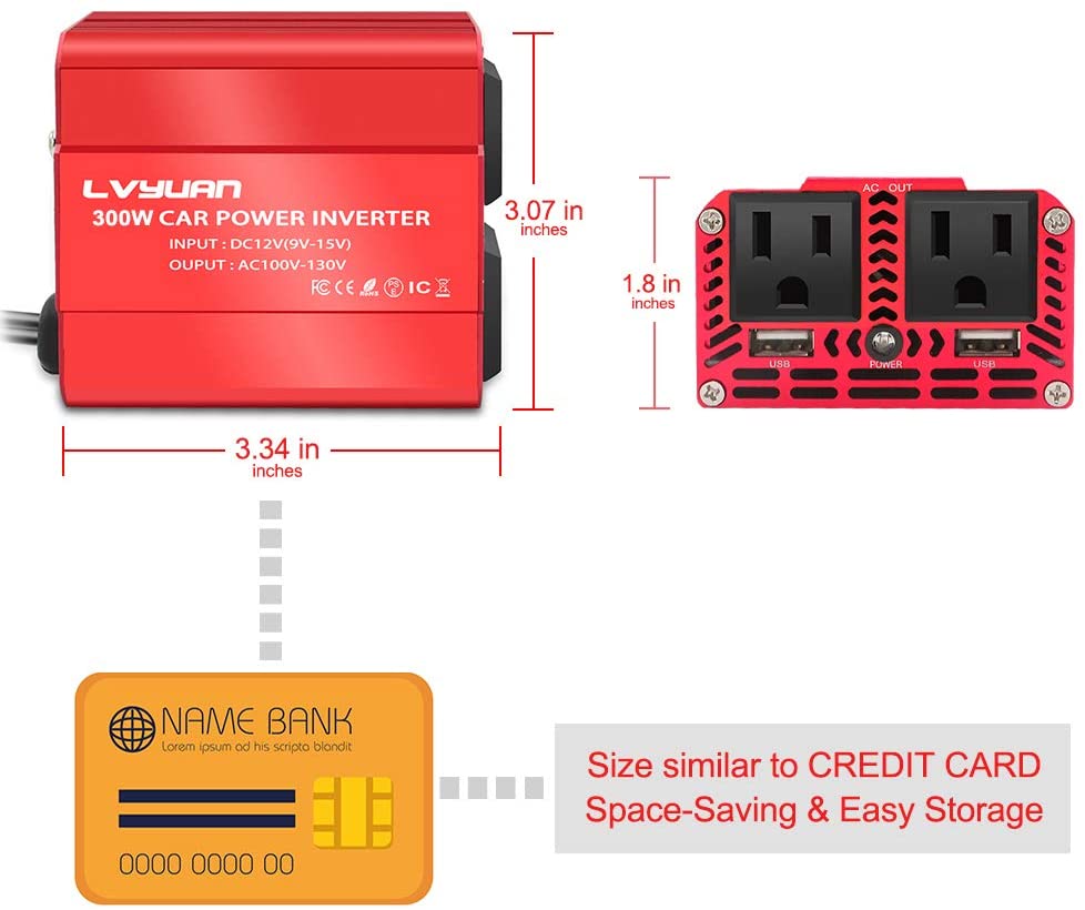 300W Car Power Inverter DC 12V to 110V AC with Dual USB A7