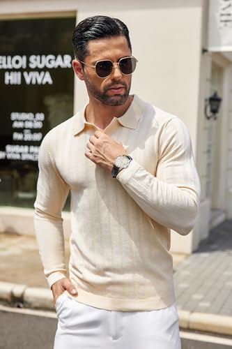 Men's Knit Polo Shirt Long Sleeve Casual Golf Top k7