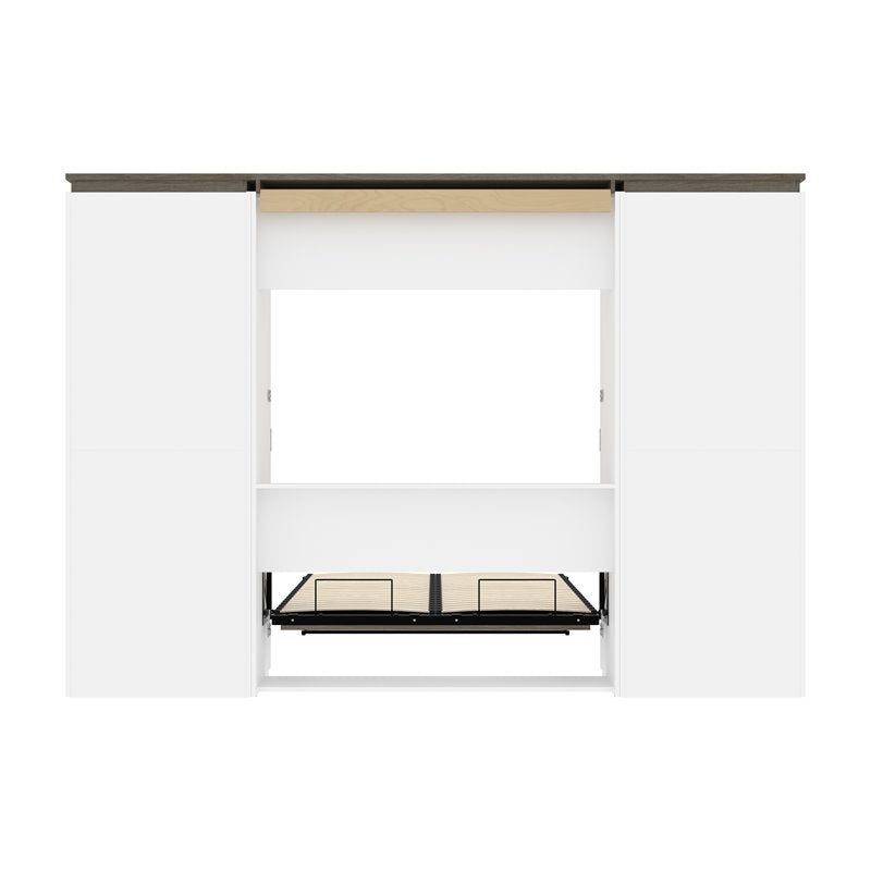 Modern Wood Full Murphy Bed with 2 Bookcases White k7