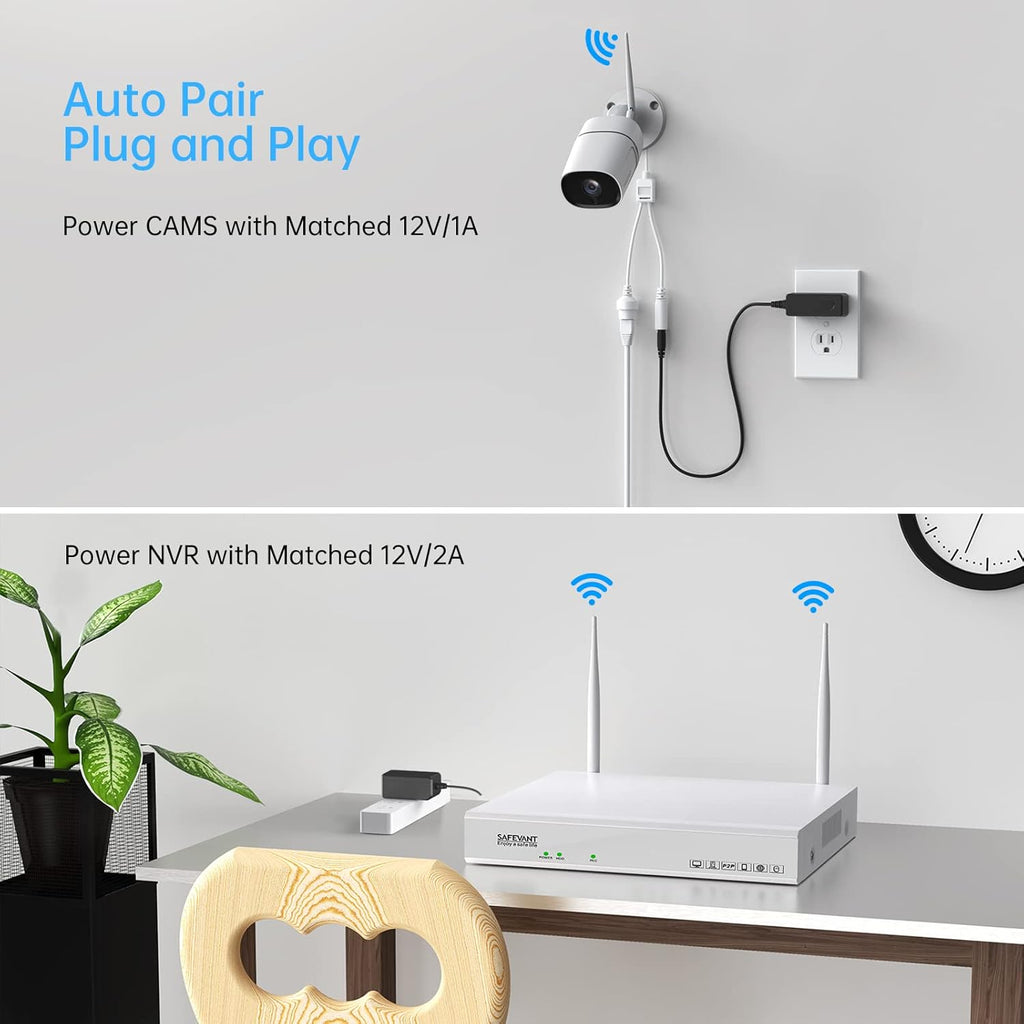 Wireless Security Camera System 8CH 3MP NVR 4Cam 2TB HDD Night Vision m7