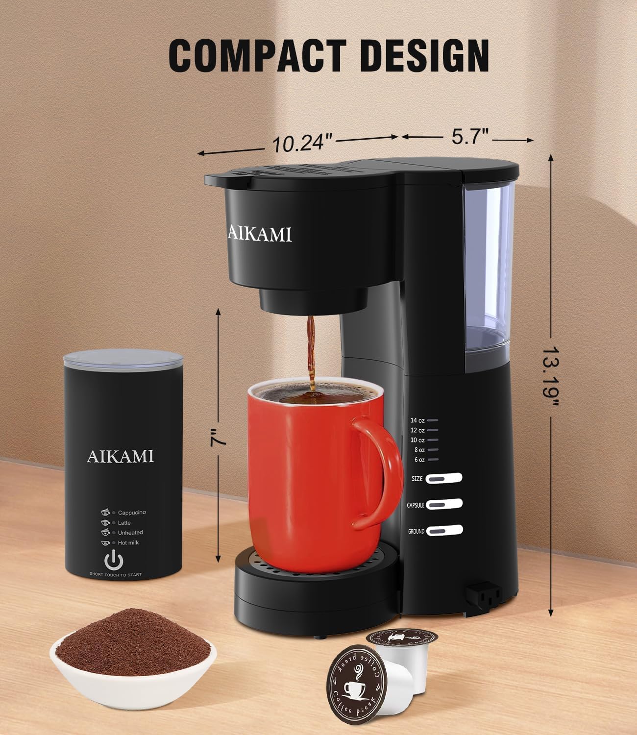 Coffee Maker with Milk Frother, 6-14 Oz Brew Sizes a7