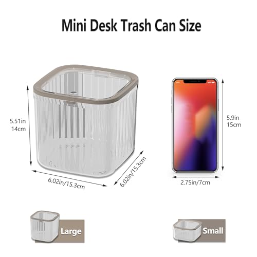 Mini Trash Can with Lid Transparent Desk Waste Basket k7