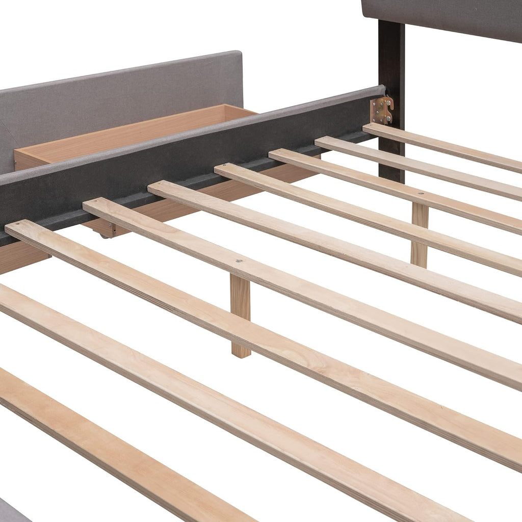 Upholstered Platform Bed with Storage Drawers, Light Gray Q7