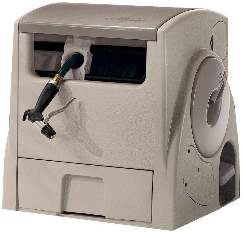 Suncast 100& Auto Power Rewind Hose Reel, Gray